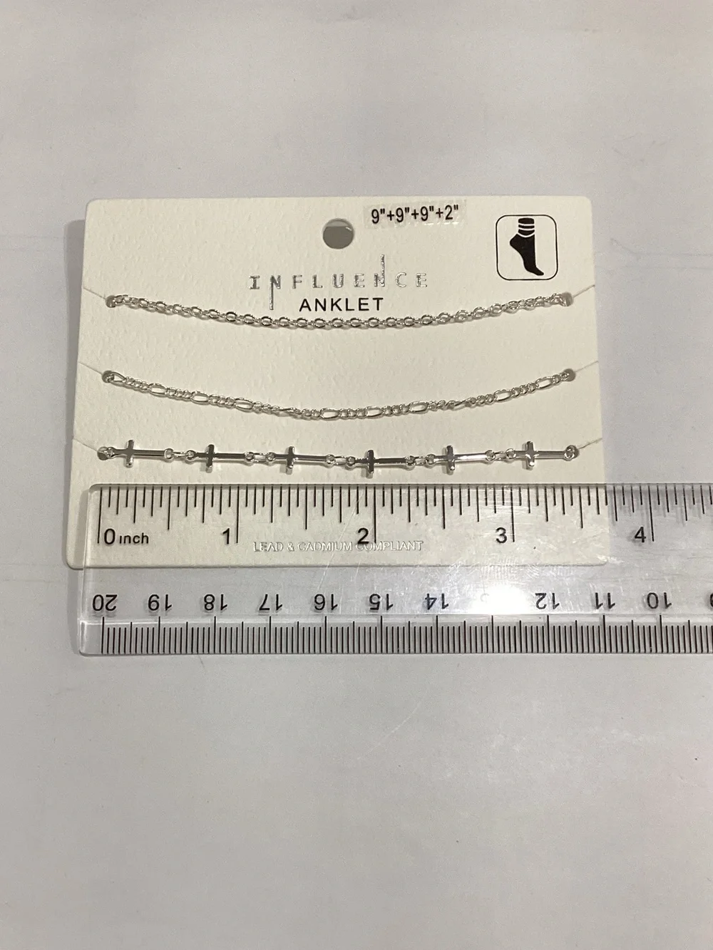 Silver Tone Cross Anklet Set - 3 Pack